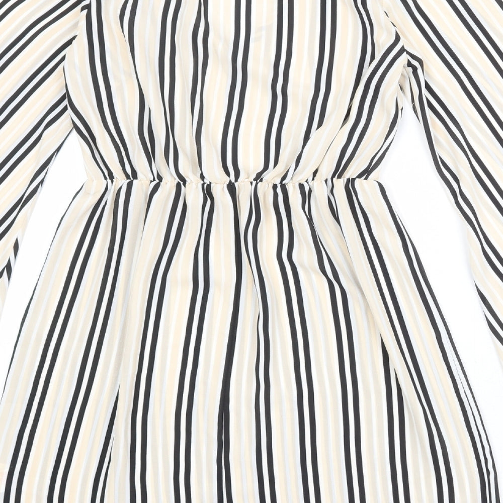 Missguided Womens Beige Striped Polyester Sheath Size 6 V-Neck Pullover - Wide Sleeve