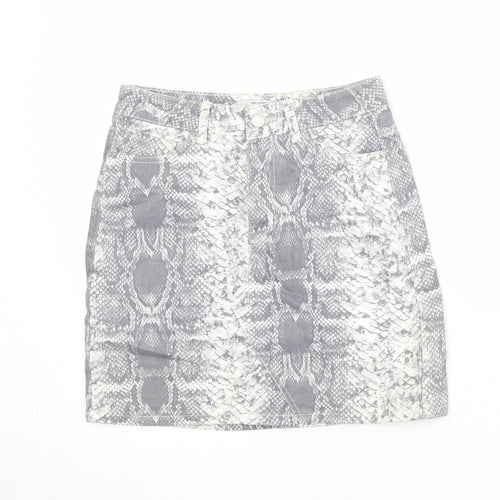 New Look Womens Grey Animal Print Cotton A-Line Skirt Size 8 Zip - Snakeskin Pattern