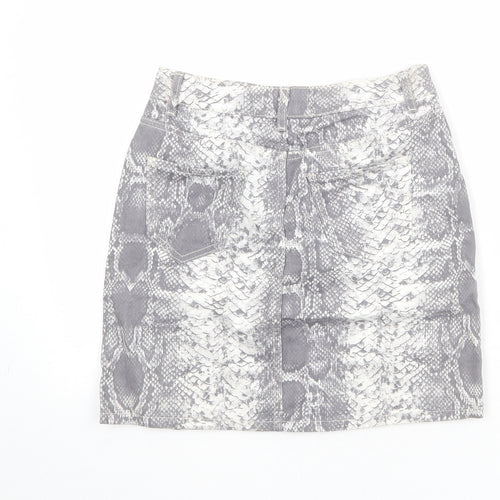 New Look Womens Grey Animal Print Cotton A-Line Skirt Size 8 Zip - Snakeskin Pattern