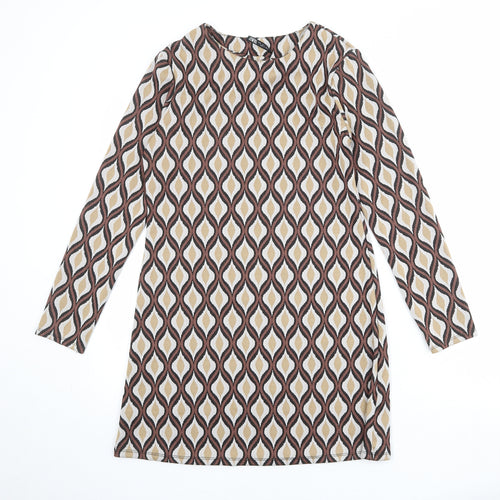 Zara Womens Multicoloured Geometric Polyester Shift Size XS Boat Neck Pullover