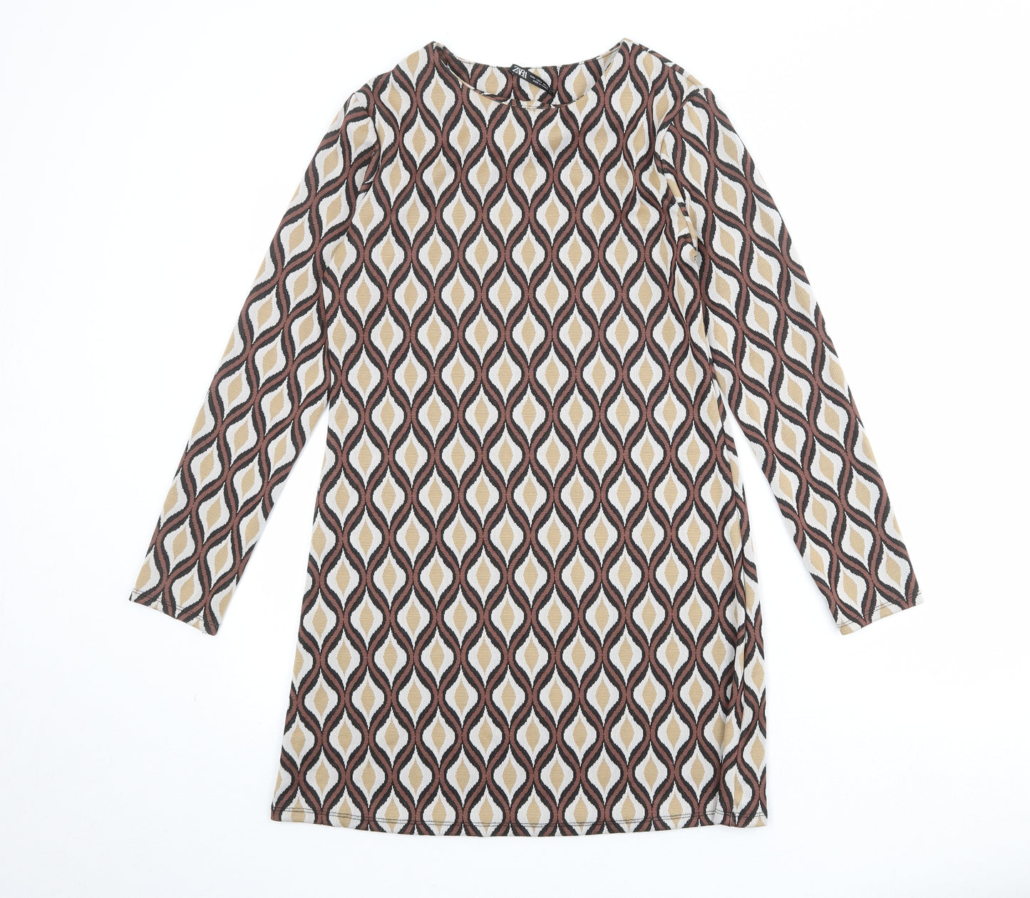 Zara Womens Multicoloured Geometric Polyester Shift Size XS Boat Neck Pullover