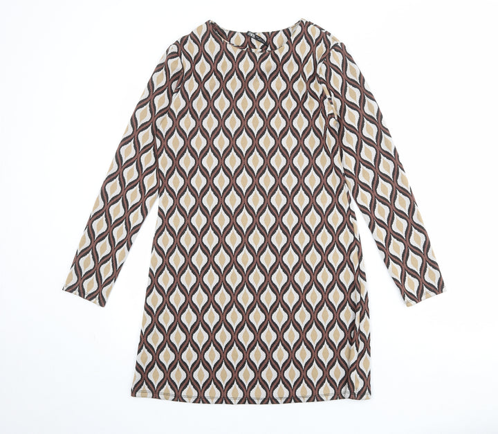 Zara Womens Multicoloured Geometric Polyester Shift Size XS Boat Neck Pullover