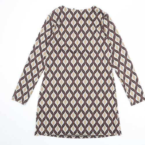 Zara Womens Multicoloured Geometric Polyester Shift Size XS Boat Neck Pullover