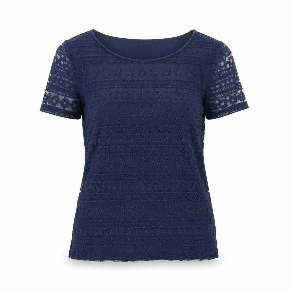 Front view of Oasis women’s blue cotton basic t-shirt, size S, round neck