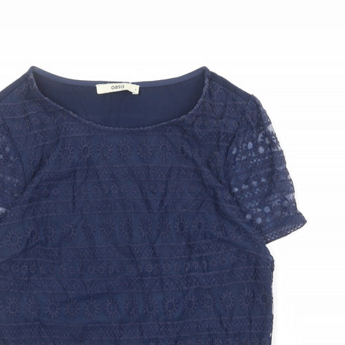 Oasis Womens Blue Cotton Basic T-Shirt Size S Round Neck