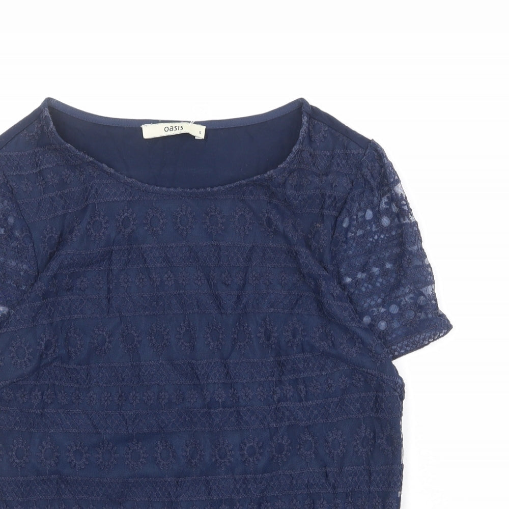 Oasis Womens Blue Cotton Basic T-Shirt Size S Round Neck