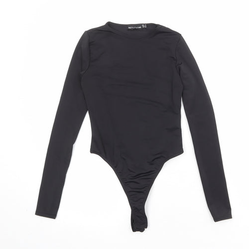 PRETTYLITTLETHING Womens Black Polyester Bodysuit One-Piece Size 6 Snap