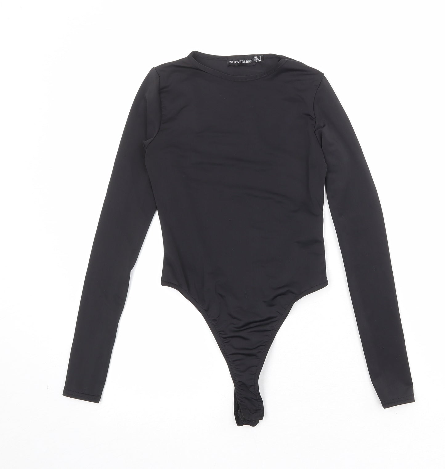 PRETTYLITTLETHING Womens Black Polyester Bodysuit One-Piece Size 6 Snap