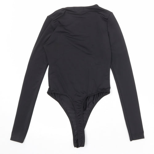 PRETTYLITTLETHING Womens Black Polyester Bodysuit One-Piece Size 6 Snap