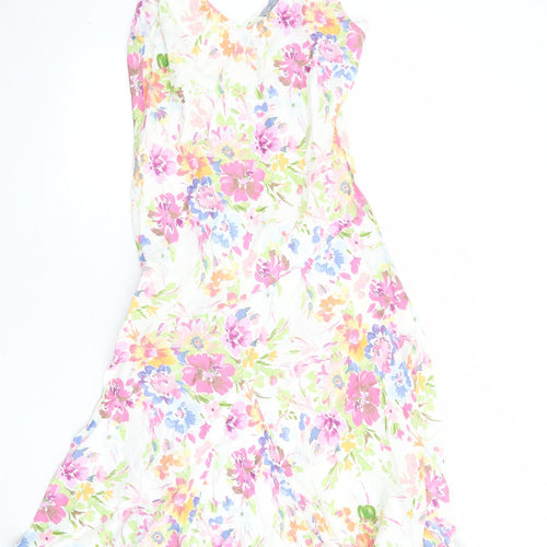 Per Una Womens Multicoloured Floral Linen Tank Dress Size 12 V-Neck Pullover