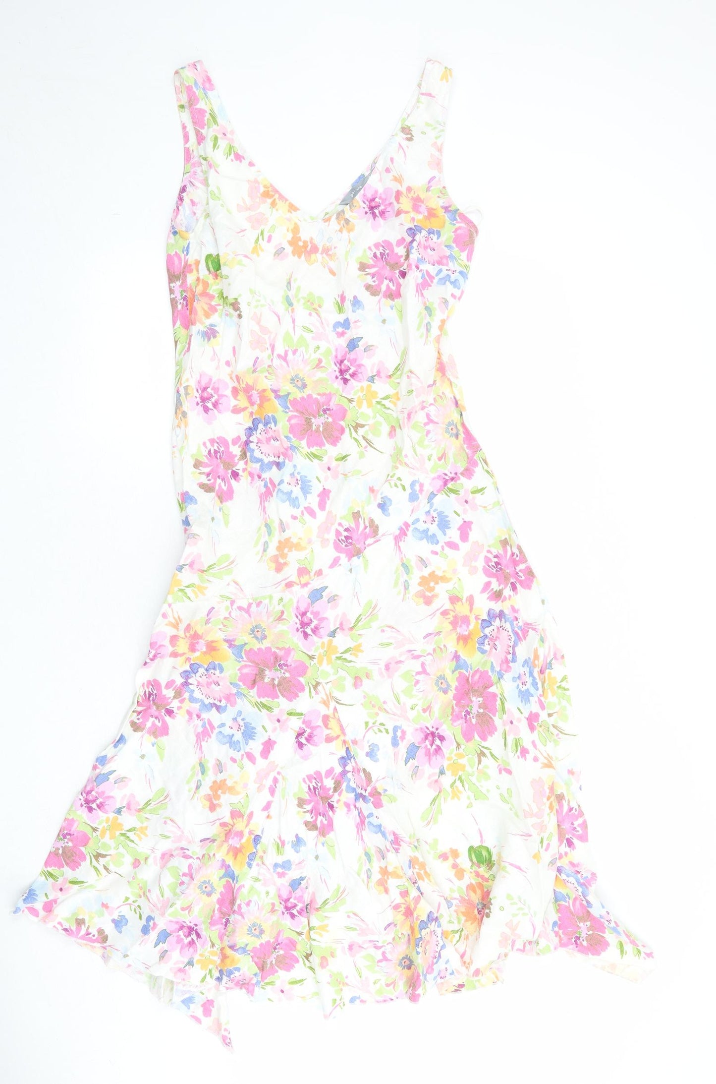 Per Una Womens Multicoloured Floral Linen Tank Dress Size 12 V-Neck Pullover
