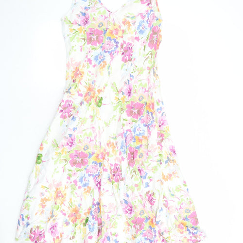 Per Una Womens Multicoloured Floral Linen Tank Dress Size 12 V-Neck Pullover