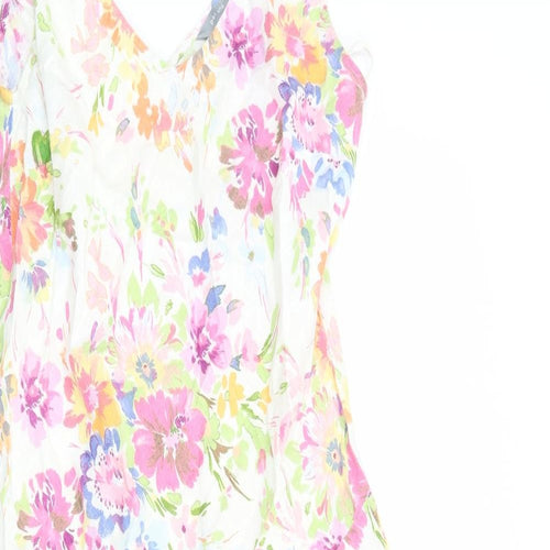 Per Una Womens Multicoloured Floral Linen Tank Dress Size 12 V-Neck Pullover