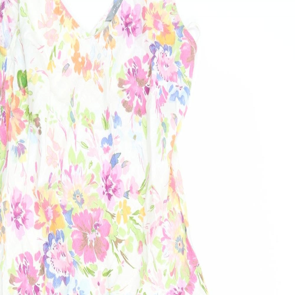 Per Una Womens Multicoloured Floral Linen Tank Dress Size 12 V-Neck Pullover