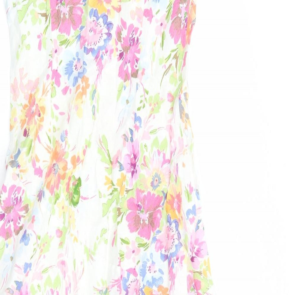 Per Una Womens Multicoloured Floral Linen Tank Dress Size 12 V-Neck Pullover