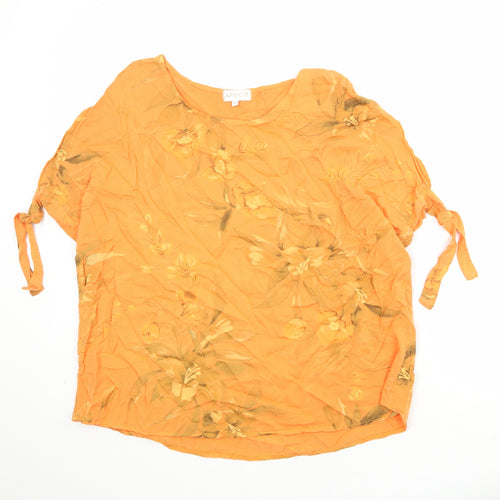 Apricot Womens Orange Floral Viscose Basic Blouse Size M Round Neck - Size M-L