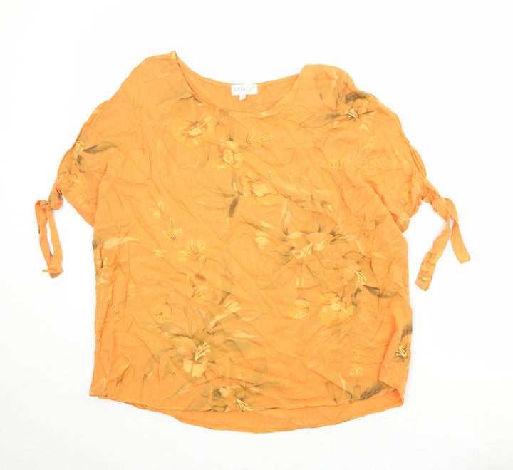 Apricot Womens Orange Floral Viscose Basic Blouse Size M Round Neck - Size M-L