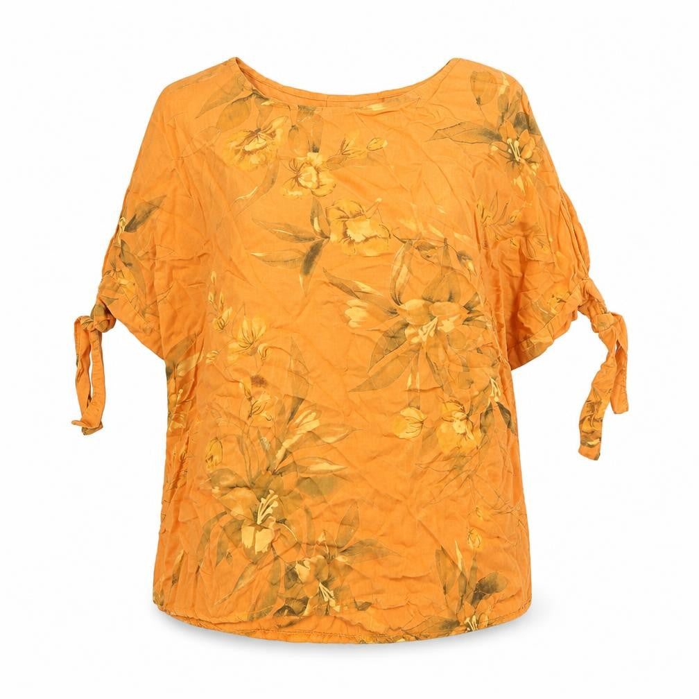 Front view of Apricot women’s orange floral viscose basic blouse, size M, round neck -, size M-l