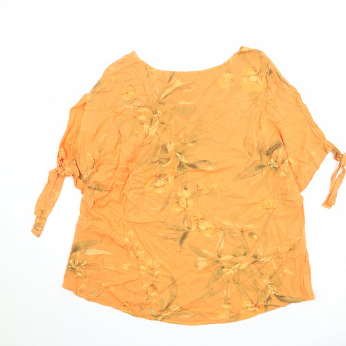 Apricot Womens Orange Floral Viscose Basic Blouse Size M Round Neck - Size M-L