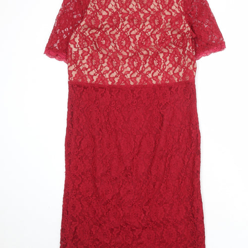 Savoir Womens Red Polyamide Sheath Size 14 Boat Neck Zip
