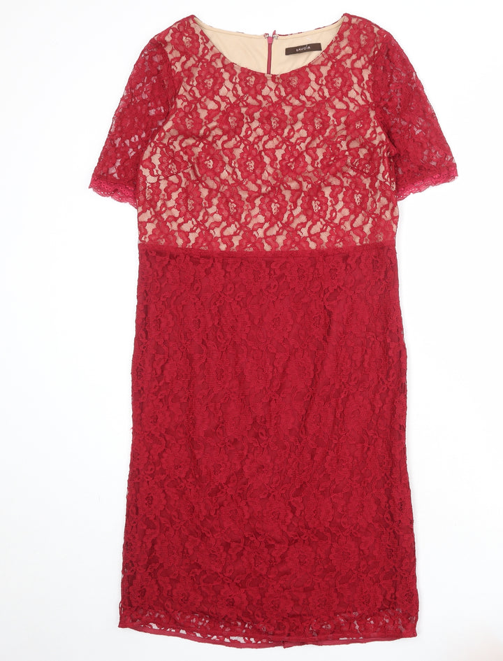 Savoir Womens Red Polyamide Sheath Size 14 Boat Neck Zip