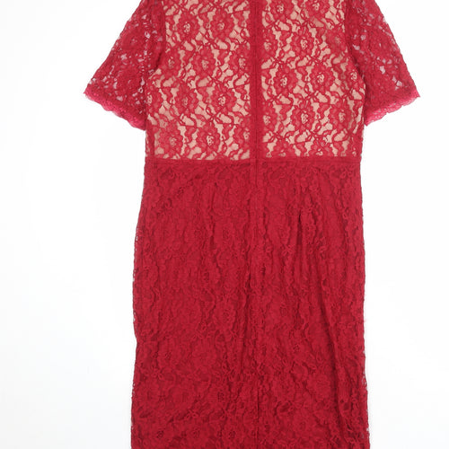 Savoir Womens Red Polyamide Sheath Size 14 Boat Neck Zip