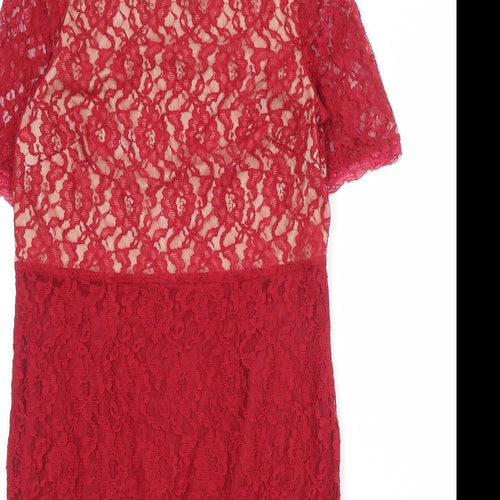 Savoir Womens Red Polyamide Sheath Size 14 Boat Neck Zip
