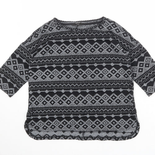 NEXT Womens Black Round Neck Geometric Polyester Pullover Jumper Size 8