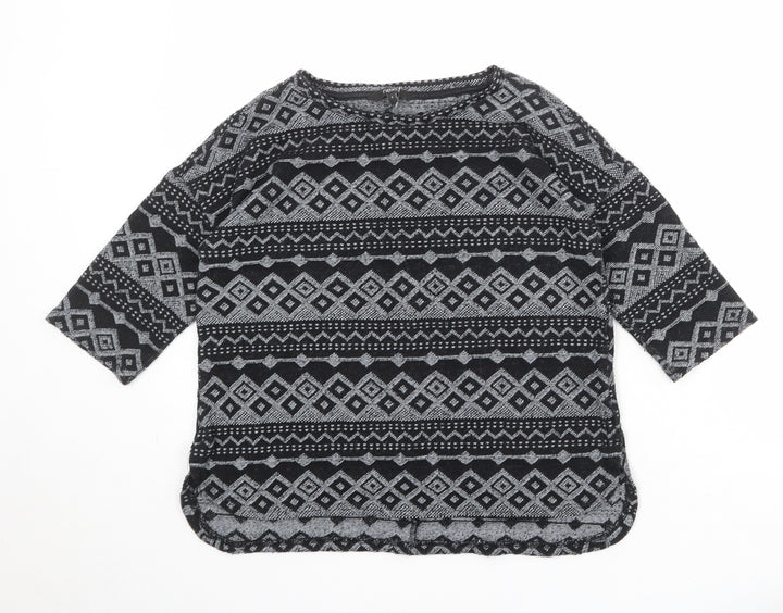 NEXT Womens Black Round Neck Geometric Polyester Pullover Jumper Size 8