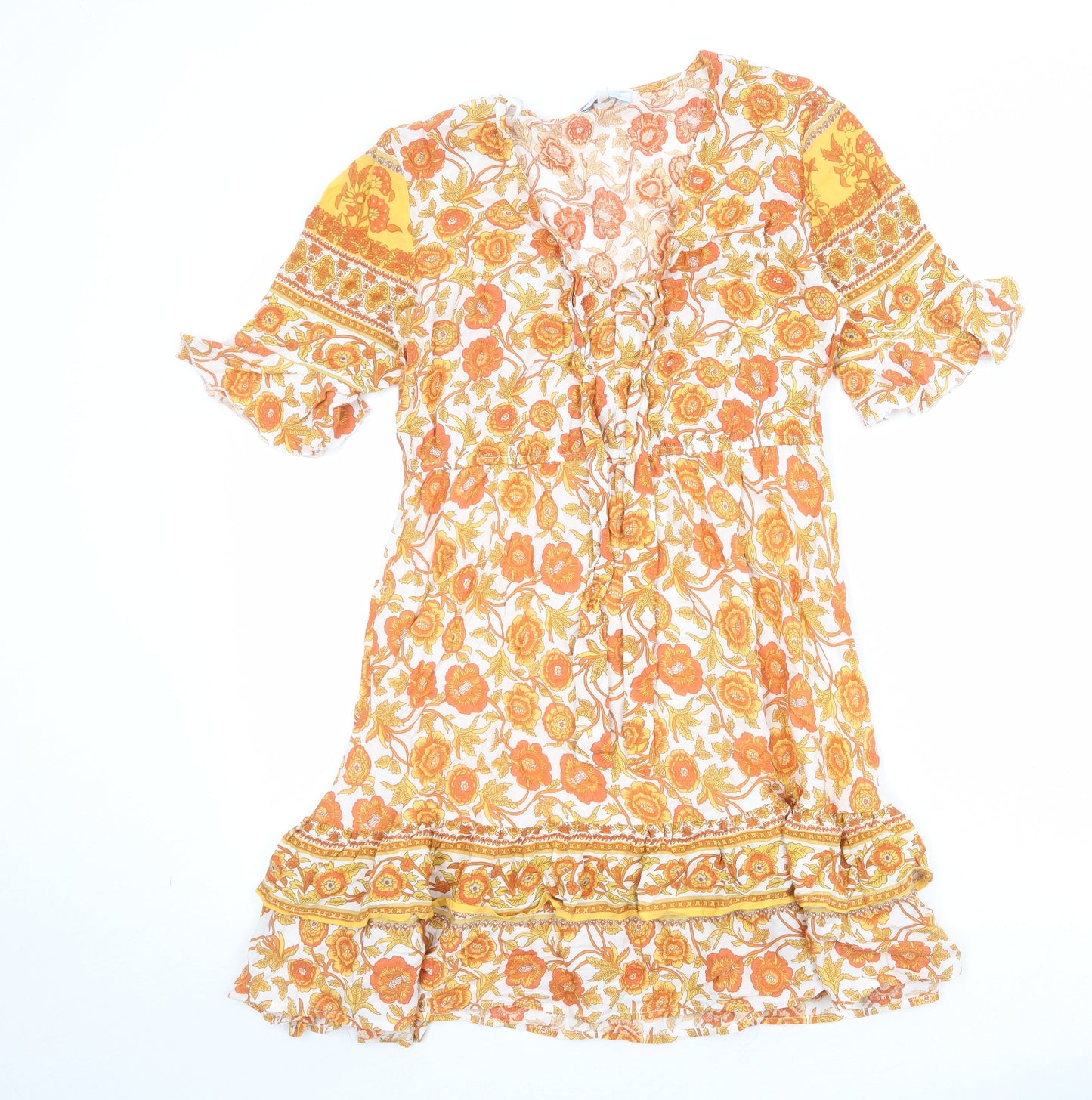 Blue Vanilla Womens Orange Floral Viscose A-Line Size 12 V-Neck Pullover