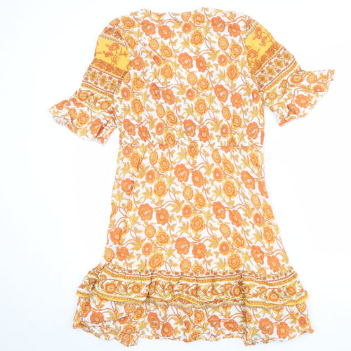 Blue Vanilla Womens Orange Floral Viscose A-Line Size 12 V-Neck Pullover