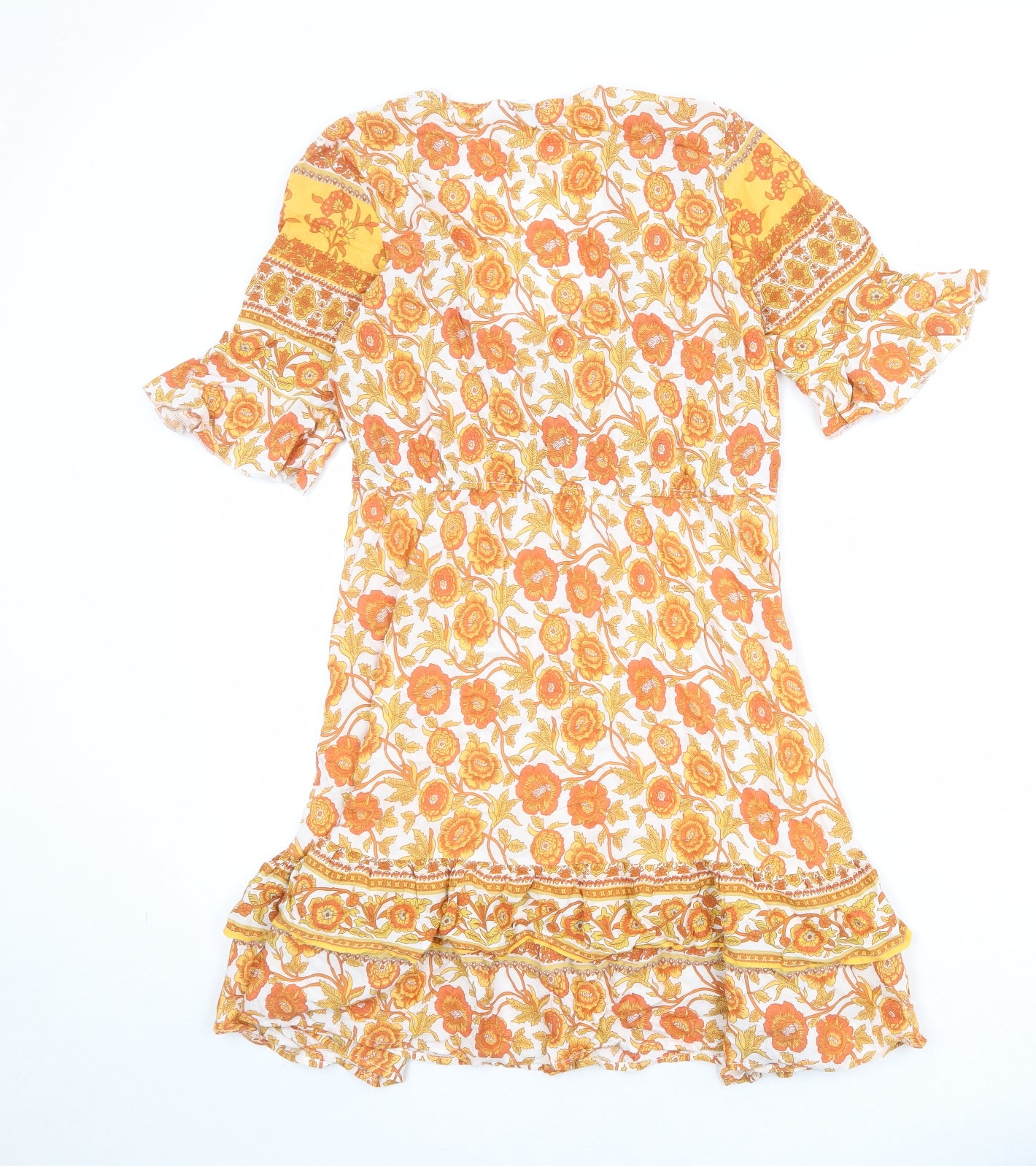 Blue Vanilla Womens Orange Floral Viscose A-Line Size 12 V-Neck Pullover