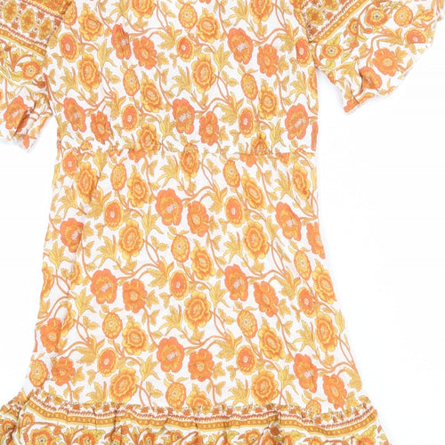Blue Vanilla Womens Orange Floral Viscose A-Line Size 12 V-Neck Pullover