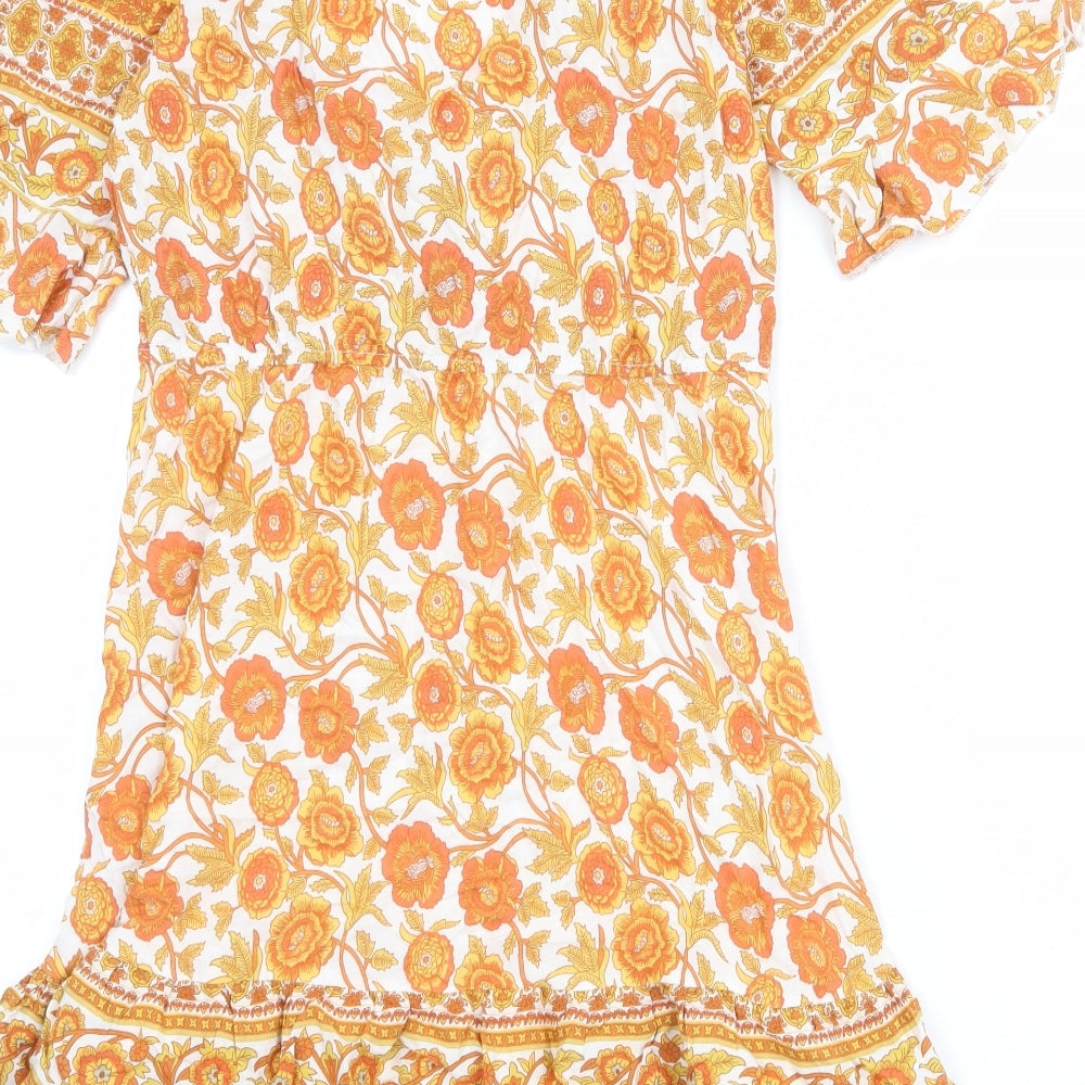 Blue Vanilla Womens Orange Floral Viscose A-Line Size 12 V-Neck Pullover