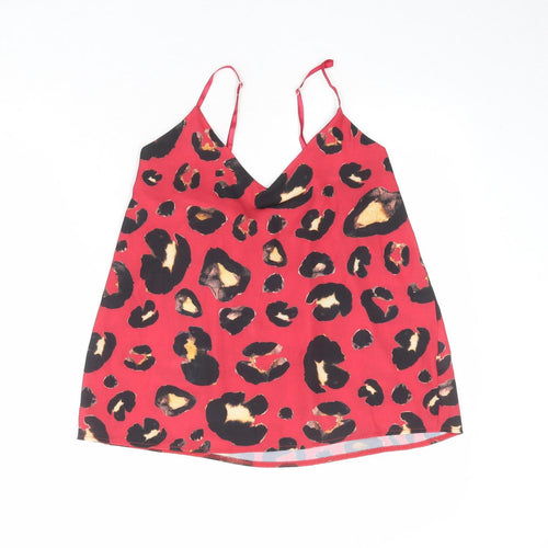 Boohoo Womens Red Animal Print Polyester Basic Tank Size 10 V-Neck - Leopard Print