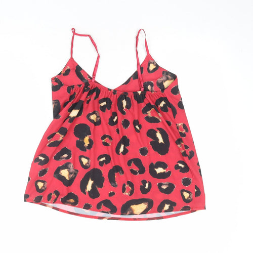 Boohoo Womens Red Animal Print Polyester Basic Tank Size 10 V-Neck - Leopard Print