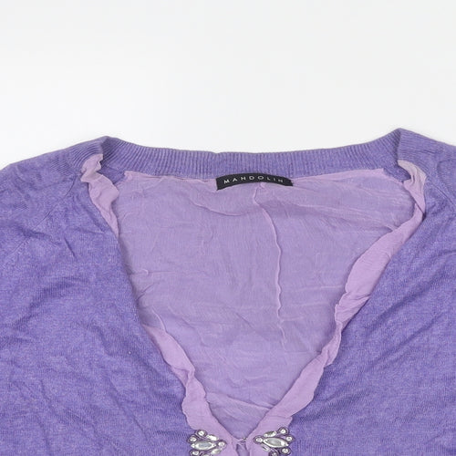 Mandolin Womens Purple V-Neck Viscose Cardigan Jumper Size 14