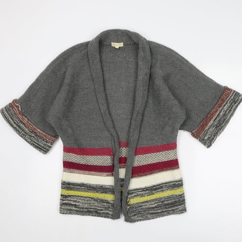 Monsoon Womens Grey Collared Striped Acrylic Cardigan Jumper Size S