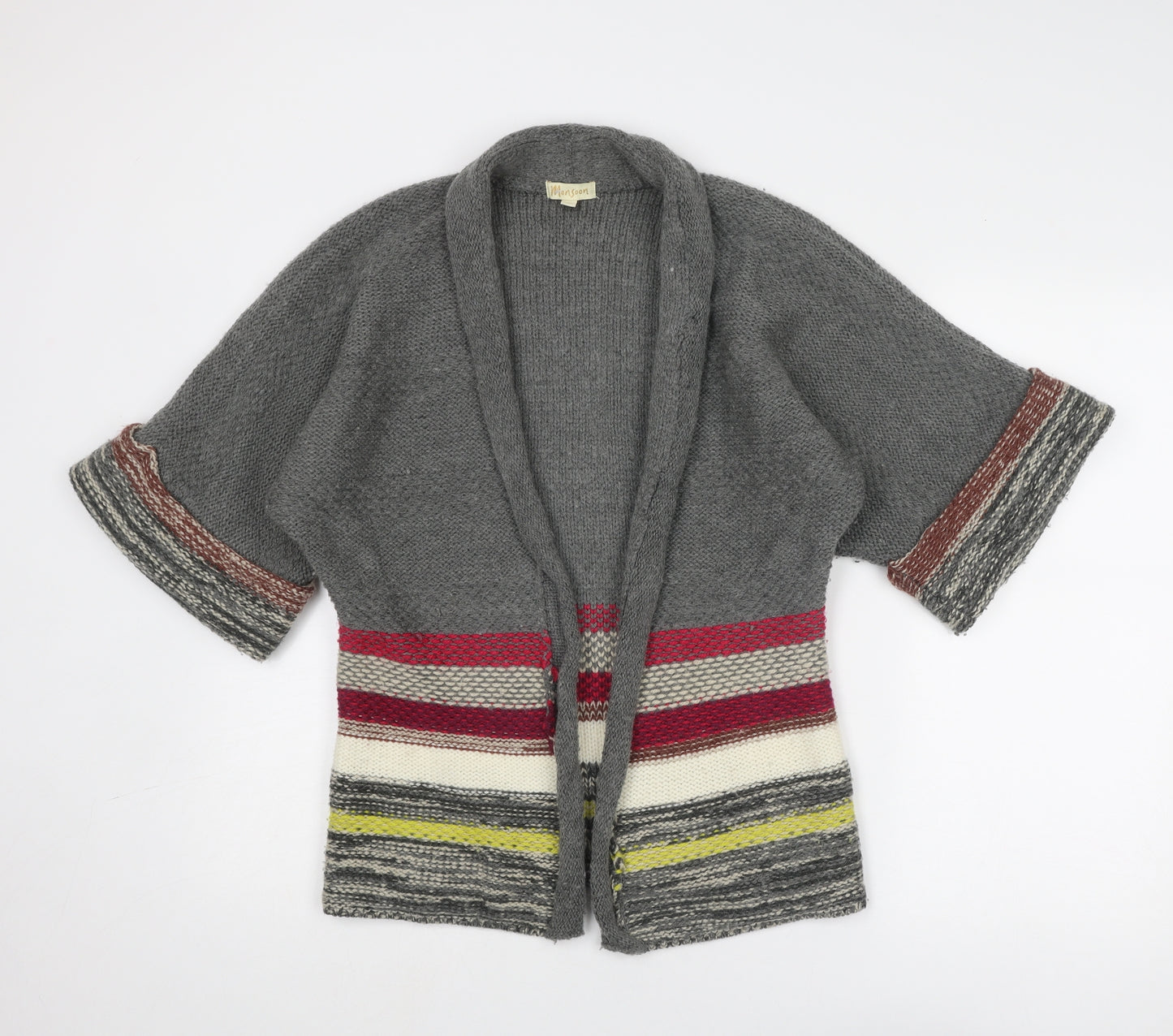 Monsoon Womens Grey Collared Striped Acrylic Cardigan Jumper Size S
