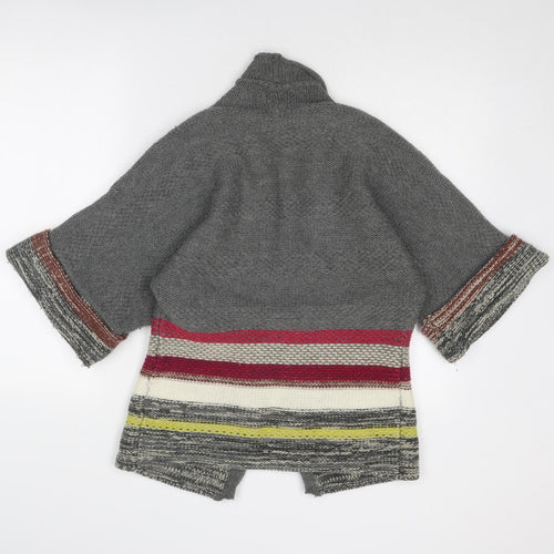 Monsoon Womens Grey Collared Striped Acrylic Cardigan Jumper Size S
