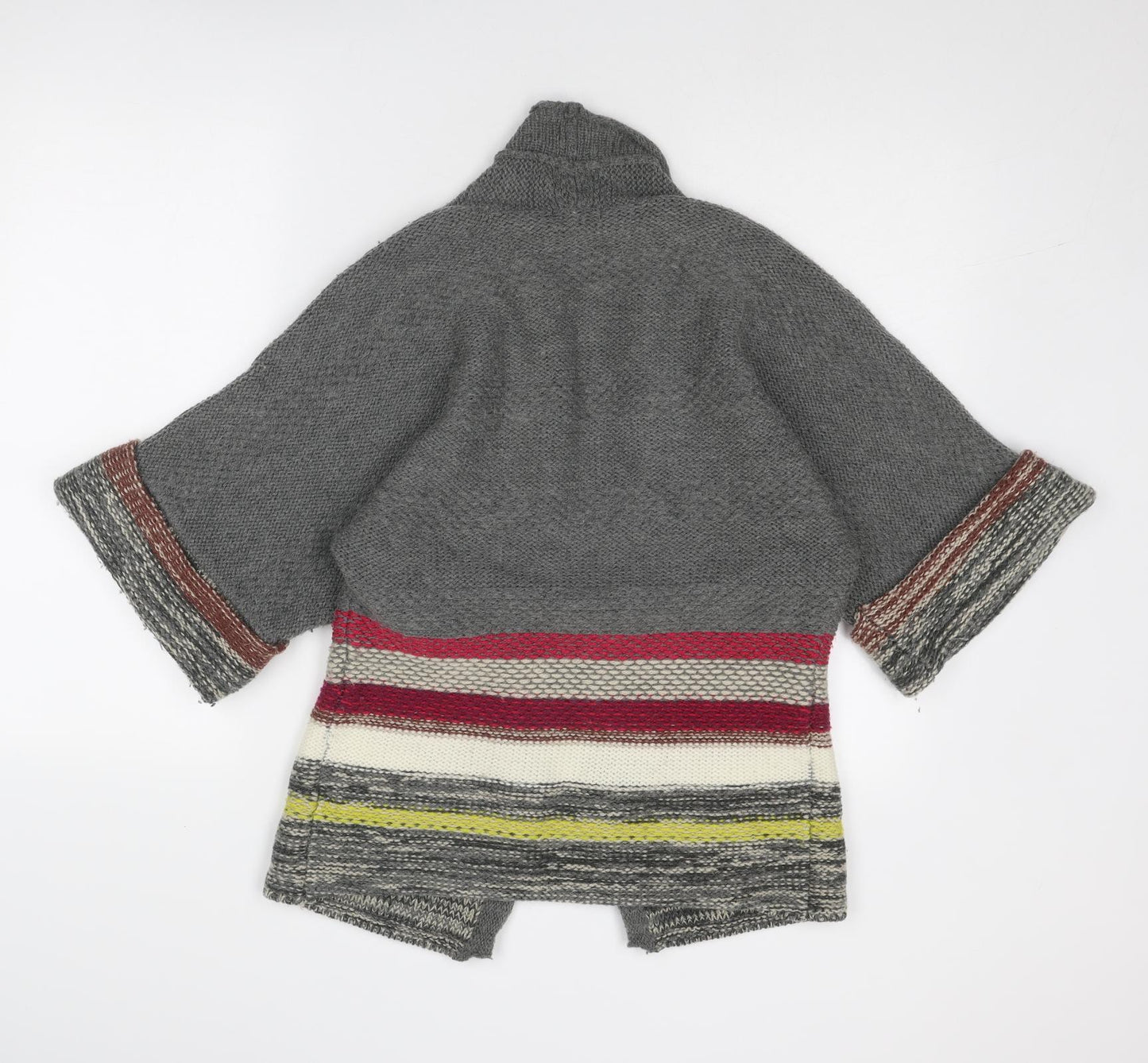 Monsoon Womens Grey Collared Striped Acrylic Cardigan Jumper Size S