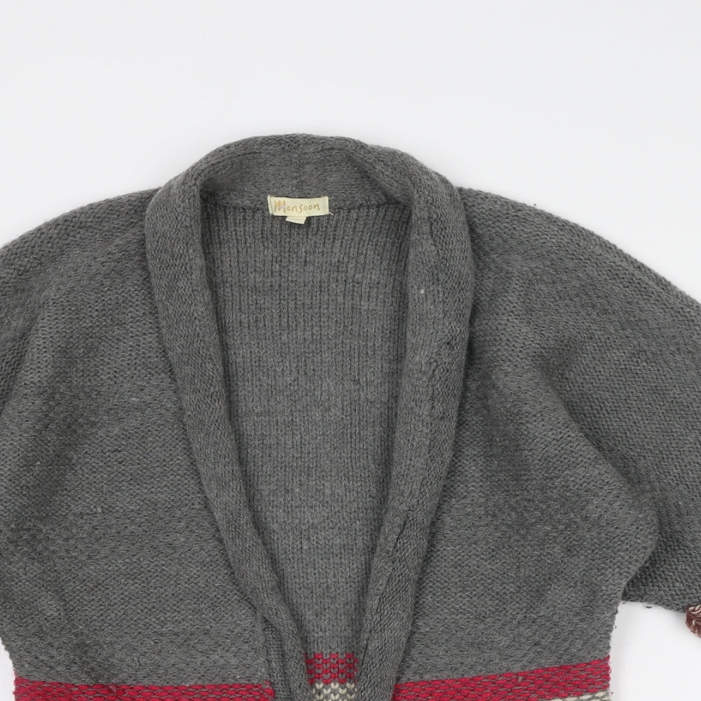 Monsoon Womens Grey Collared Striped Acrylic Cardigan Jumper Size S