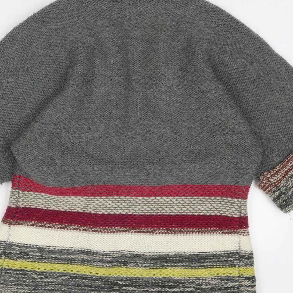 Monsoon Womens Grey Collared Striped Acrylic Cardigan Jumper Size S