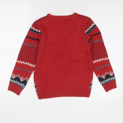NEXT Boys Red Round Neck Acrylic Pullover Jumper Size 7 Years Pullover - Christmas Reindeer
