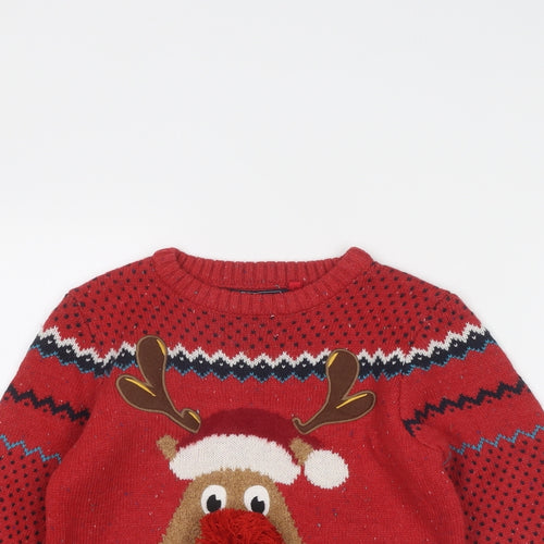 NEXT Boys Red Round Neck Acrylic Pullover Jumper Size 7 Years Pullover - Christmas Reindeer