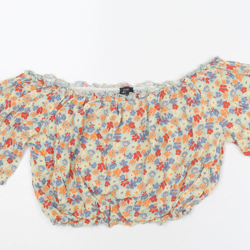 Nobody's Child Womens Multicoloured Floral Viscose Cropped Blouse Size 12 Off the Shoulder