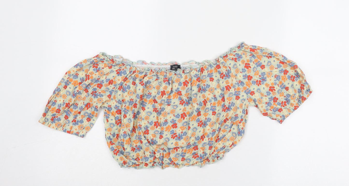 Nobody's Child Womens Multicoloured Floral Viscose Cropped Blouse Size 12 Off the Shoulder