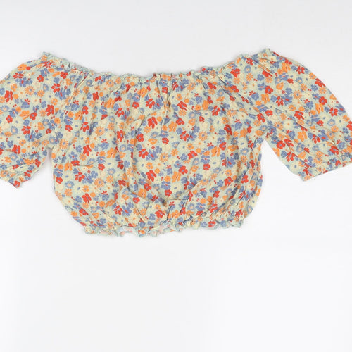 Nobody's Child Womens Multicoloured Floral Viscose Cropped Blouse Size 12 Off the Shoulder
