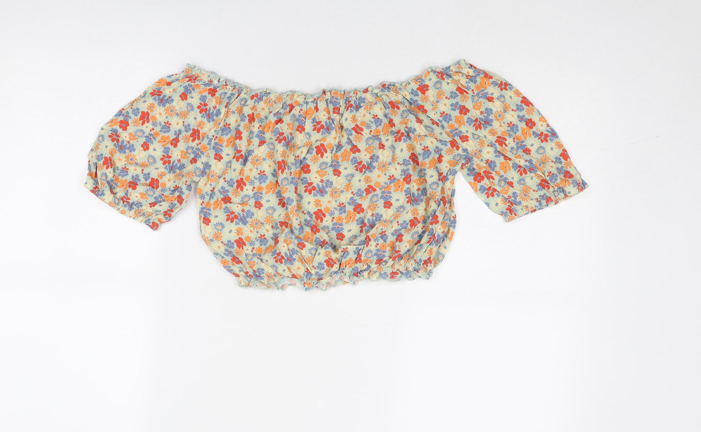 Nobody's Child Womens Multicoloured Floral Viscose Cropped Blouse Size 12 Off the Shoulder