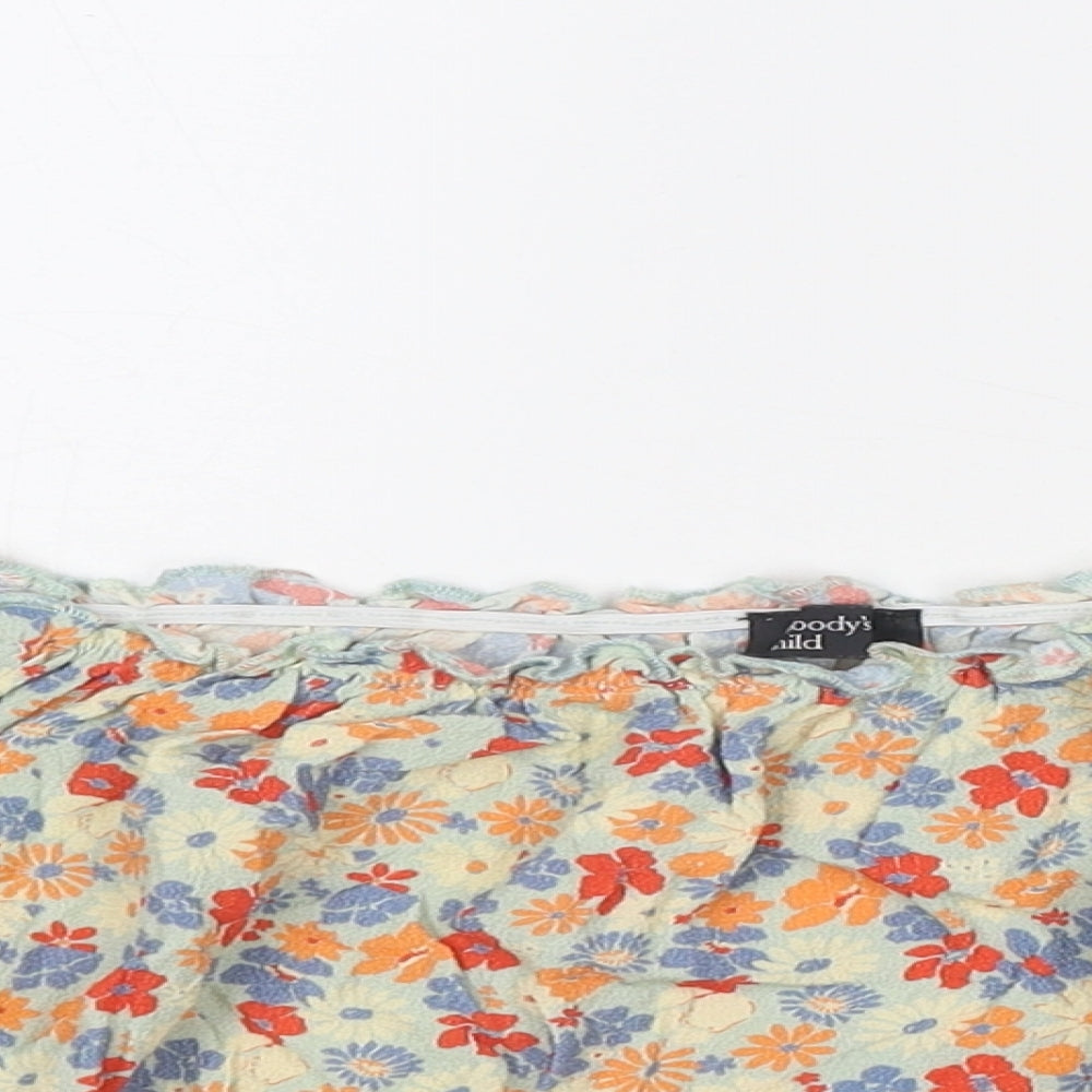Nobody's Child Womens Multicoloured Floral Viscose Cropped Blouse Size 12 Off the Shoulder